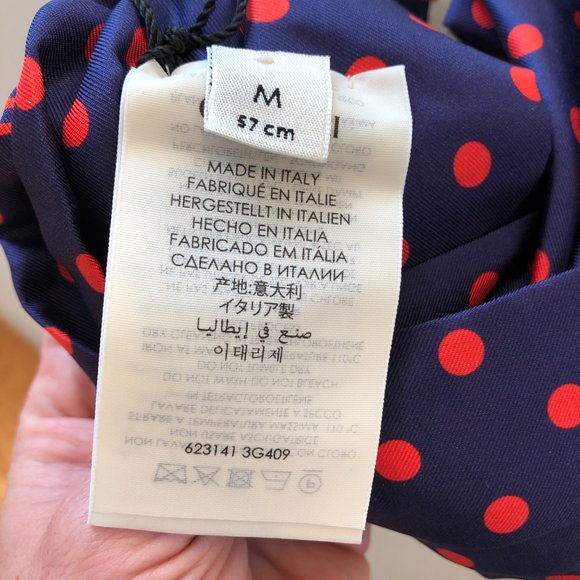 Authentic and New Gucci Navy Headband with Red Polka Dots and Interlocking GG - Picture 4 of 6